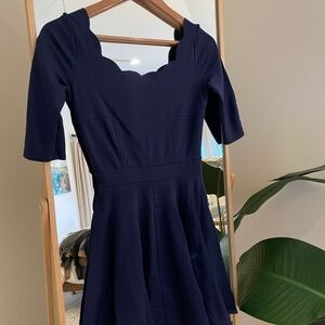 Lulu's Navy Blue Scalloped Mini Dress